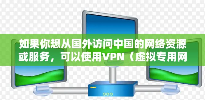 如果你想从国外访问中国的网络资源或服务,可以使用VPN(虚拟专用网)来实现。以下是一些关键点和步骤 如果你想从国外访问中国的网络资源或服务,可以使用VPN(虚拟专用网)来实现。以下是一些关键点和步骤